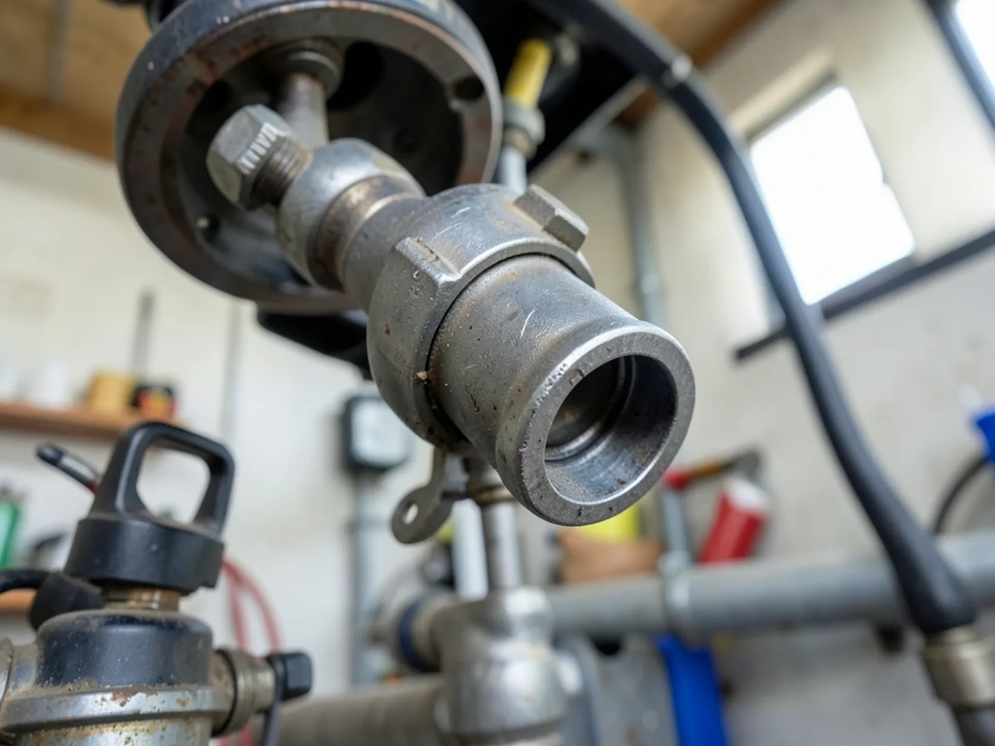 Location 2: Inside the garage near the water heater technical plumbing photo