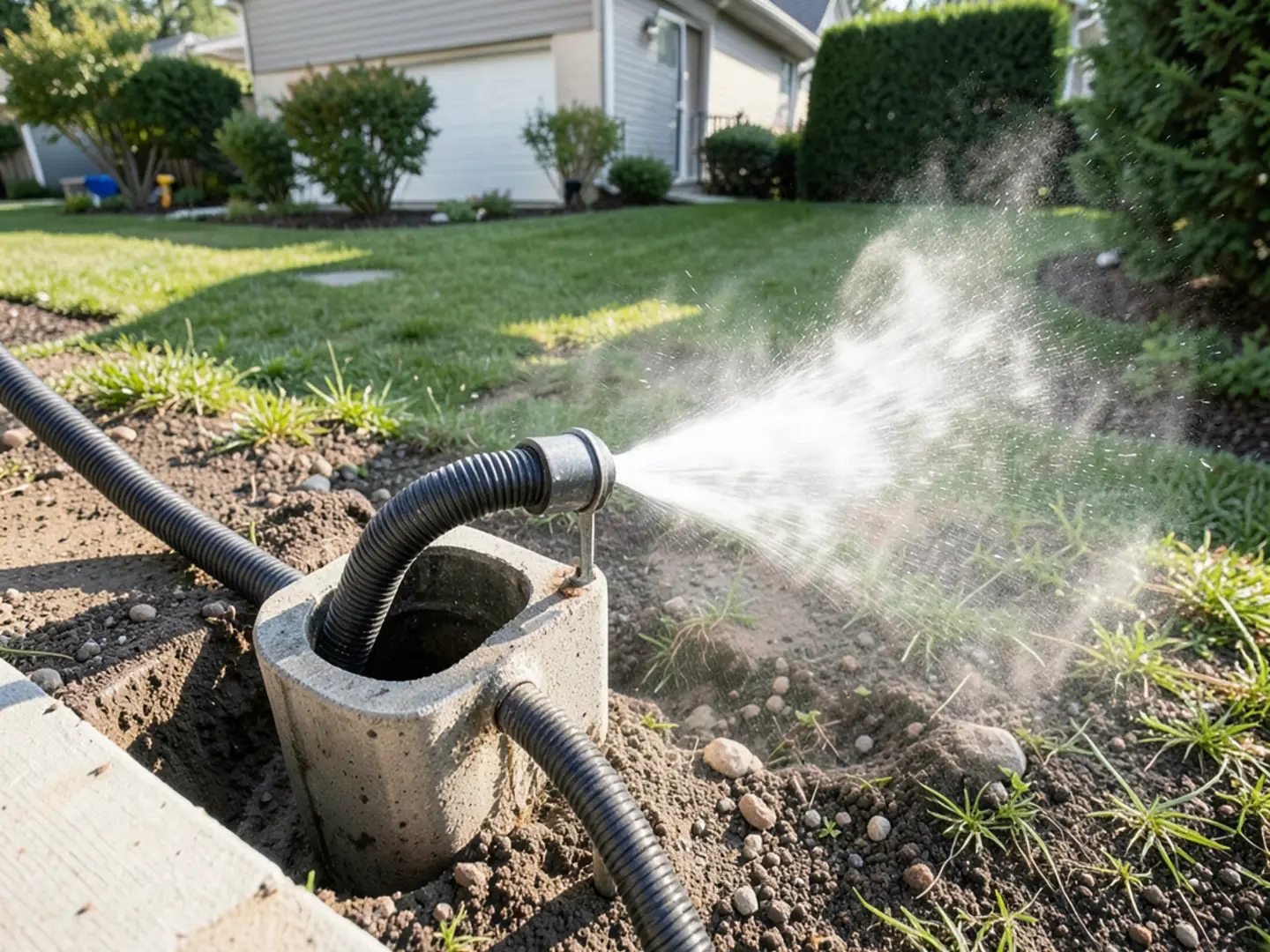 High pressure hydro jetting hose operating through an exterior sewer cleanout